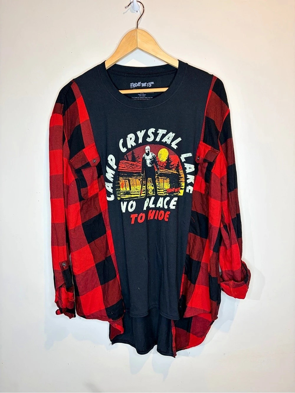 Friday the 13th Jason Upcycled Flannel Shirt Reworked Horror Grunge